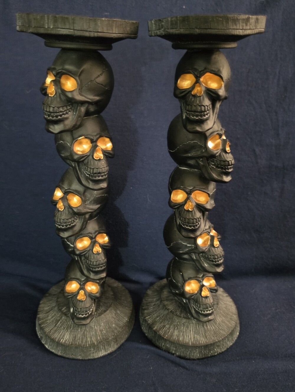 Set Of Two Martha Stewart Stacked Black Skull Candle Holders